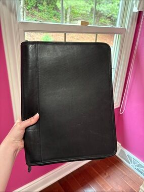 Coach Black Leather Zippered Tablet Portfolio Case